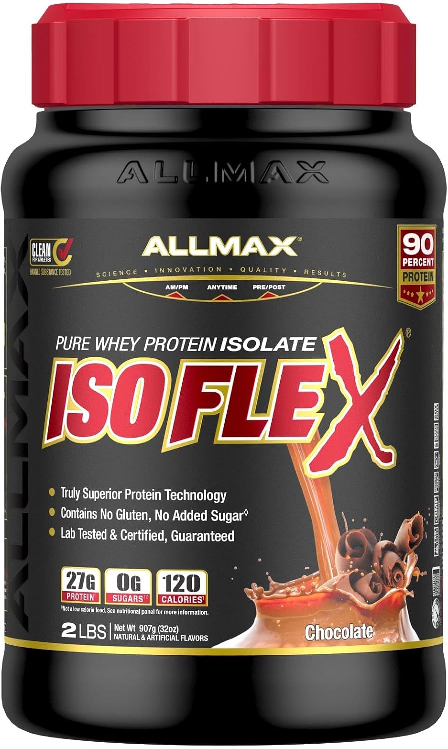 ALLMAX Nutrition Isoflex 100 Ultra-Pure Whey Protein Isolate WPI Ion-Charged Particle Filtration Chocolate 2 lbs 907 g