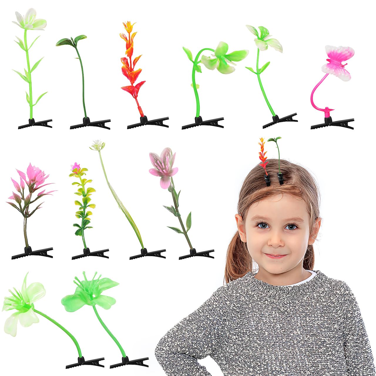 Beaupretty Diverse Plant Hair Clips Set 20 Pieces Sprout Hair Pins Bean Sprouts Rave Clips Hair Clips for Women Party Hair Accessories