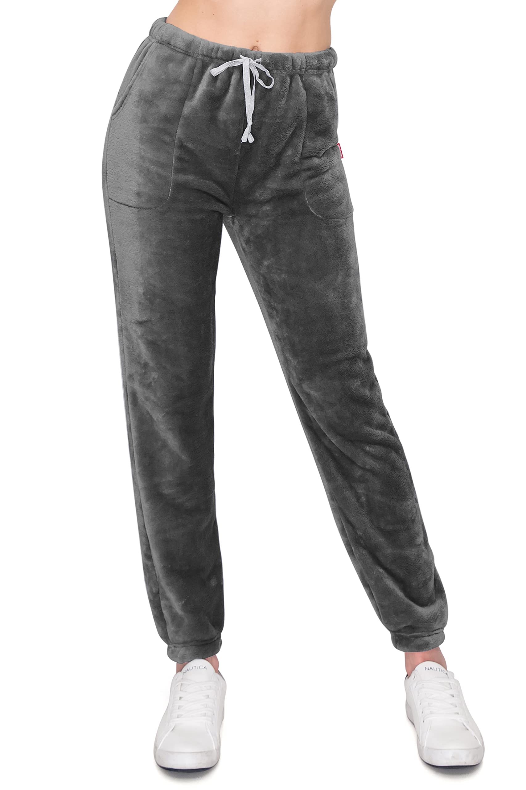 ALWAYS Pantalones de felpa mullidos para mujer, súper suaves, cálidos, cálidos, de invierno, para dormir, para dormir - negro - Large