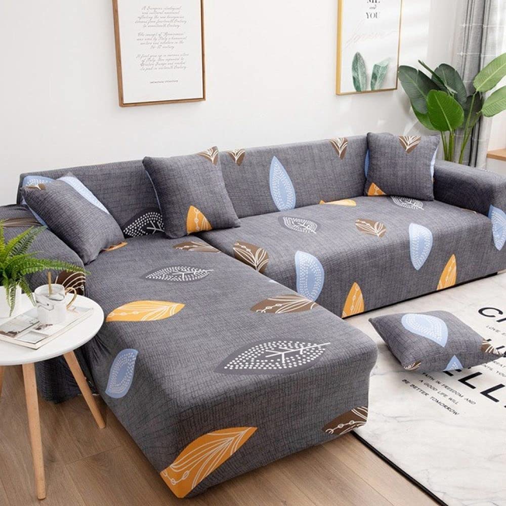 Housse de canapé d'angle extensible 4 places | Revêtement élastique salon motif bandes 235-300cm