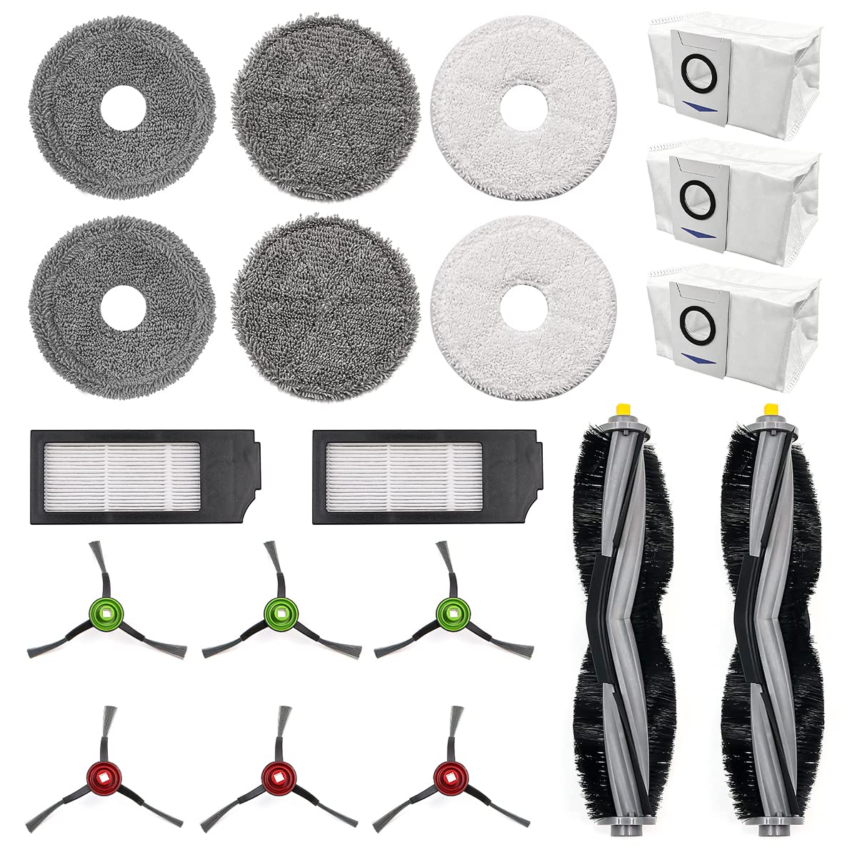 NUZAMAS Replacement Parts for Ecovacs Deebot X1 Omni/Turbo Robot Vacuum Cleaner, Accessories Kit 6 Side Brush, 2 Main Brush, 2 Filter, 4 Mop Cloth, 3 Disposable dust bag