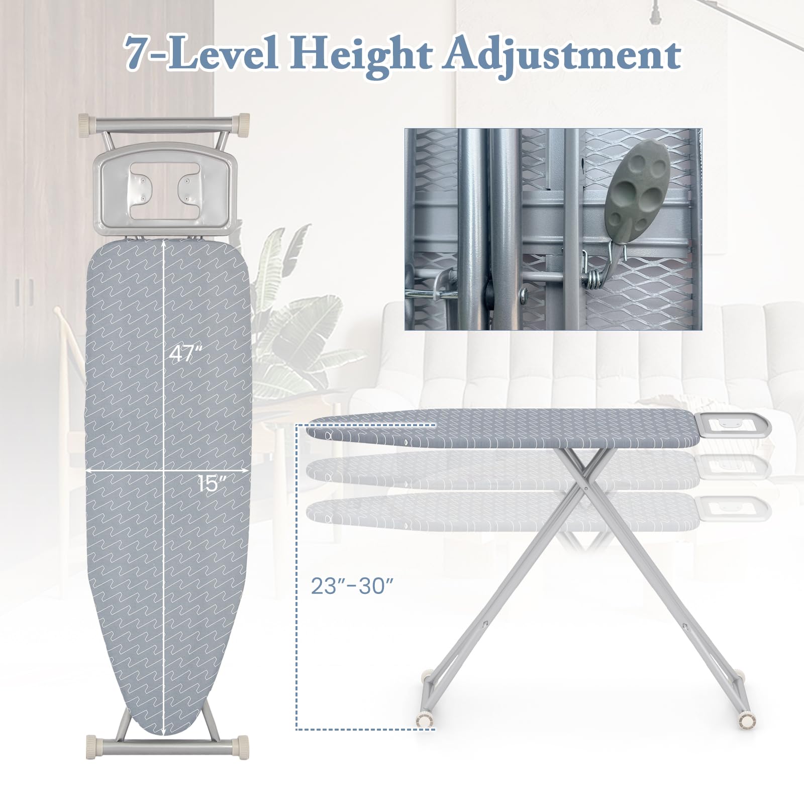 COSTWAY Ironing Board Full Size, 55” x 15” Foldable Iron Stand
