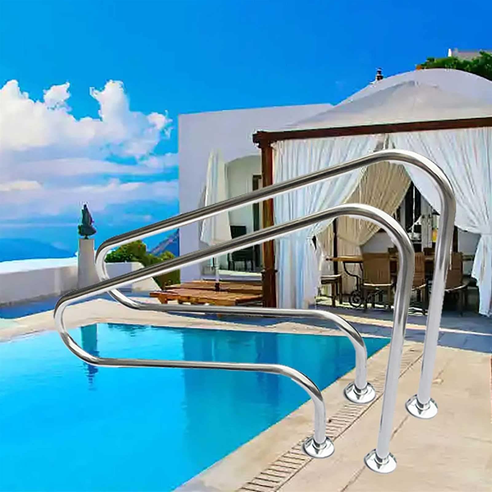 Pasamanos de piscina, pasamanos de acero inoxidable para escaleras de spa, pasamanos de seguridad para jardín, patio, piscinas, fácil de instalar con base de montaje rápido