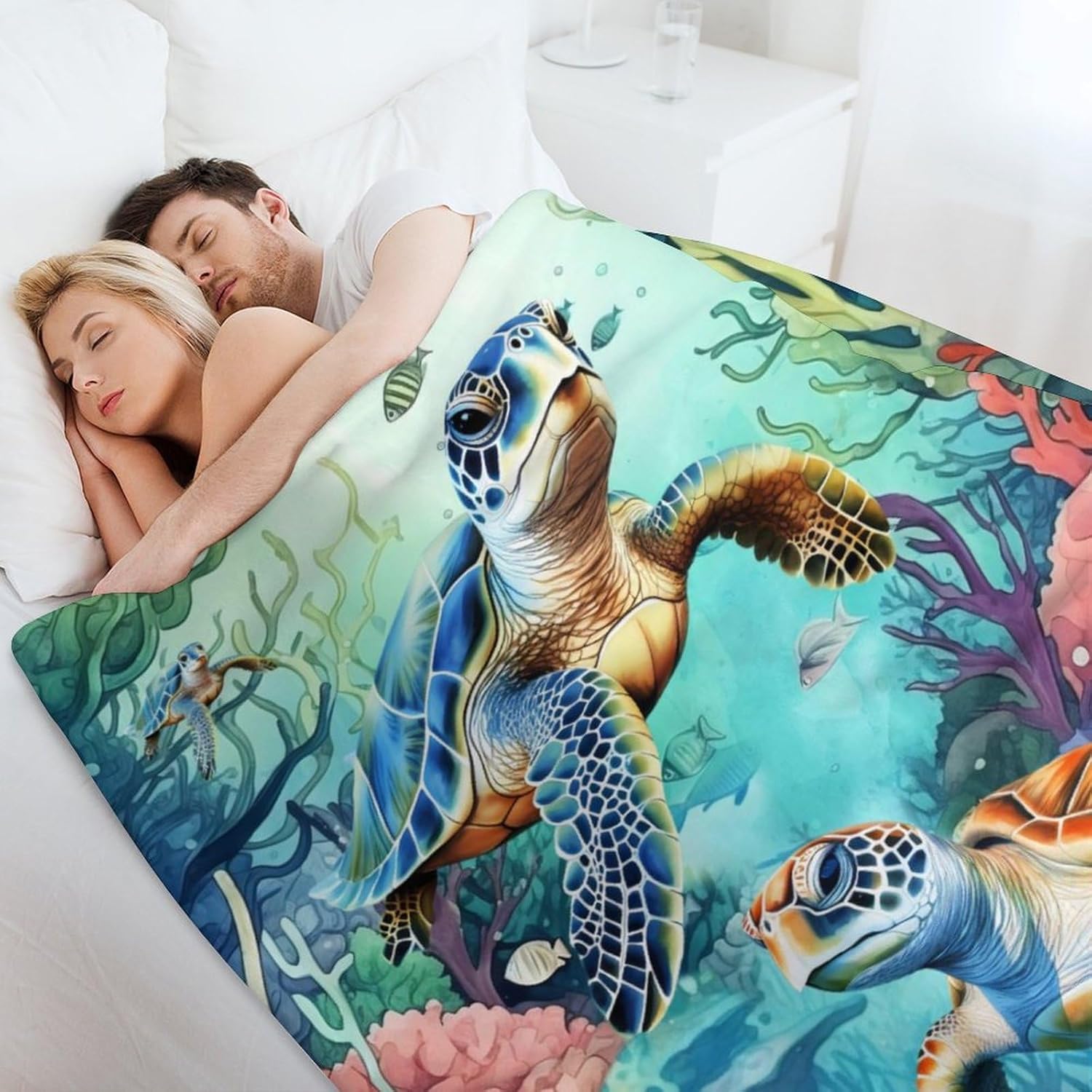 Sea Turtle Flannel Throw Blanket for Girls Boys Kids - Warm Turtle Blanket for All Season Lap, Chair, Sofa - 50"x40"