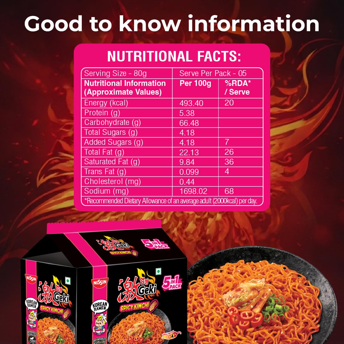 Nissin Geki Korean Ramen Spicy Kimchi Instant Noodles 5 in1, 400gm 3