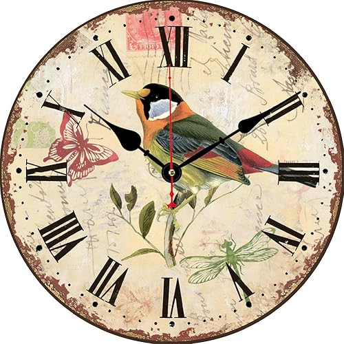 Miniatura 10 de Reloj de pared decorativo de 10 pulgadas, con números arábigos, funciona con pilas, silencioso, reloj de pared redondo de madera con girasol, para