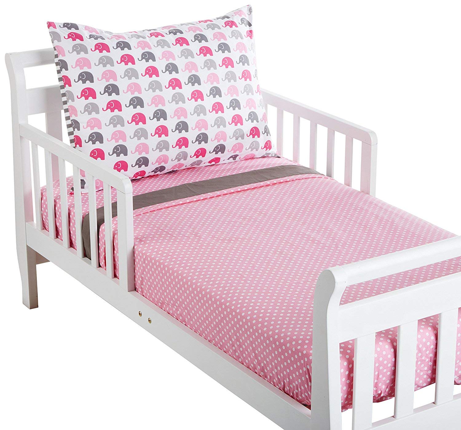 Bacati - Elephants 3 Pc Toddler Bedding Sheet Set (Pink/Grey)
