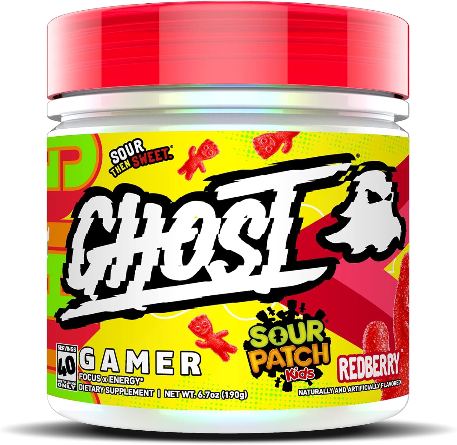 GHOST Gamer: Energy and Focus Support Formula – 40 Servings, Sour Patch Kids Redberry – Nootropics & Natural Caffeine for Attention, Accuracy & Reaction Time – Vegan, Gluten-Free
