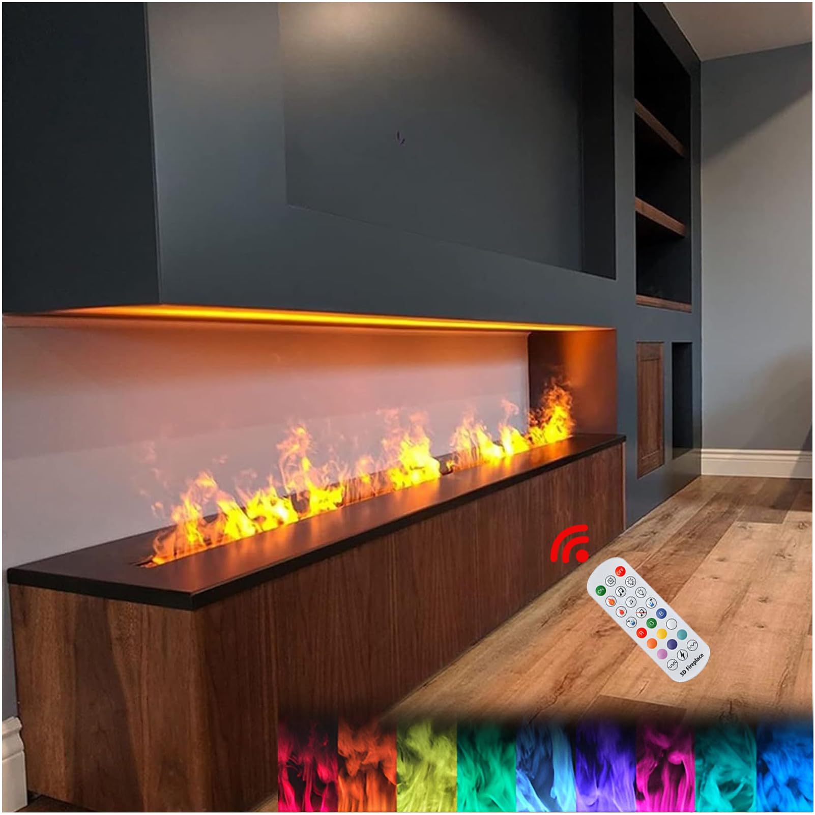 Cheminée à Vapeur d'eau 19,7/31,5/39,4/47,2/59 Pouces, Flamme atomisée 3D à intensité Variable, cheminée électrique encastrée à Vapeur avec télécommande 9Colors-120cm/47.2in