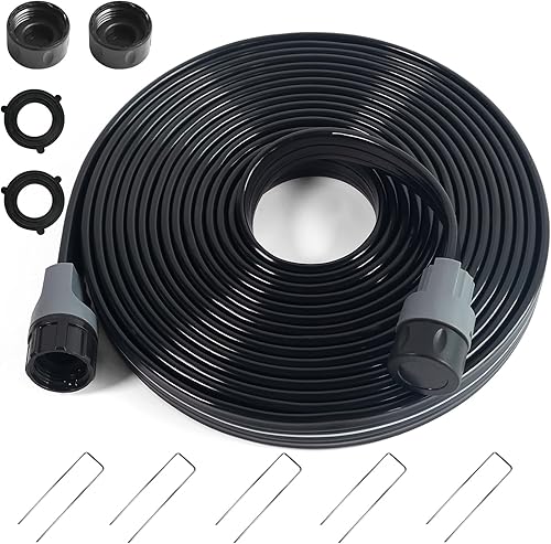 Manguera de riego por aspersor de 25 pies, manguera de riego plana con agujeros, mangueras de riego de línea de goteo de ahorro de agua con grapas