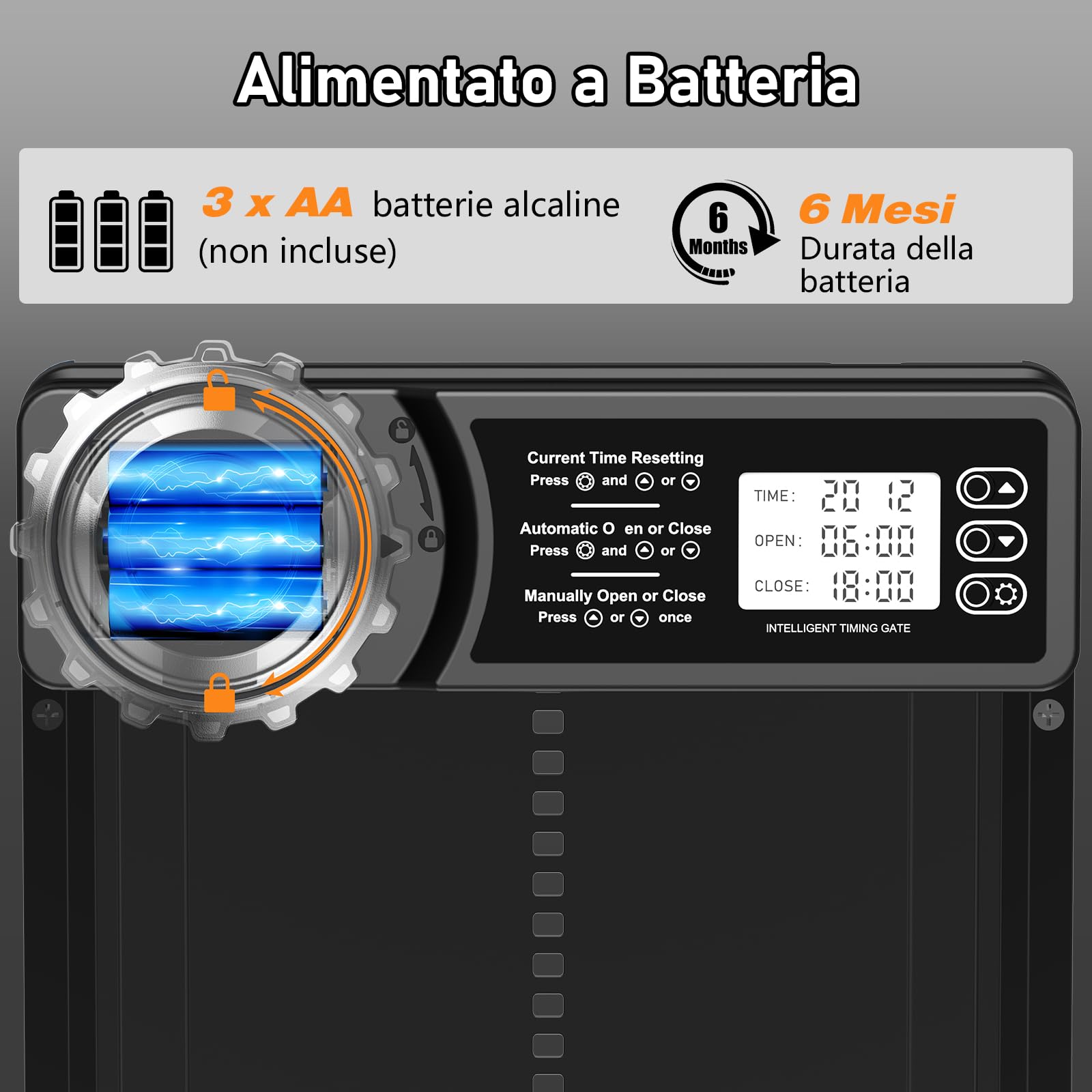 CHAMUTY Porta Automatica per Pollaio con Display, Porta Automatica Pollaio Alluminio, Timer di Ritardata Serale e Mattutina, Porta Pollaio Automatica, Nero