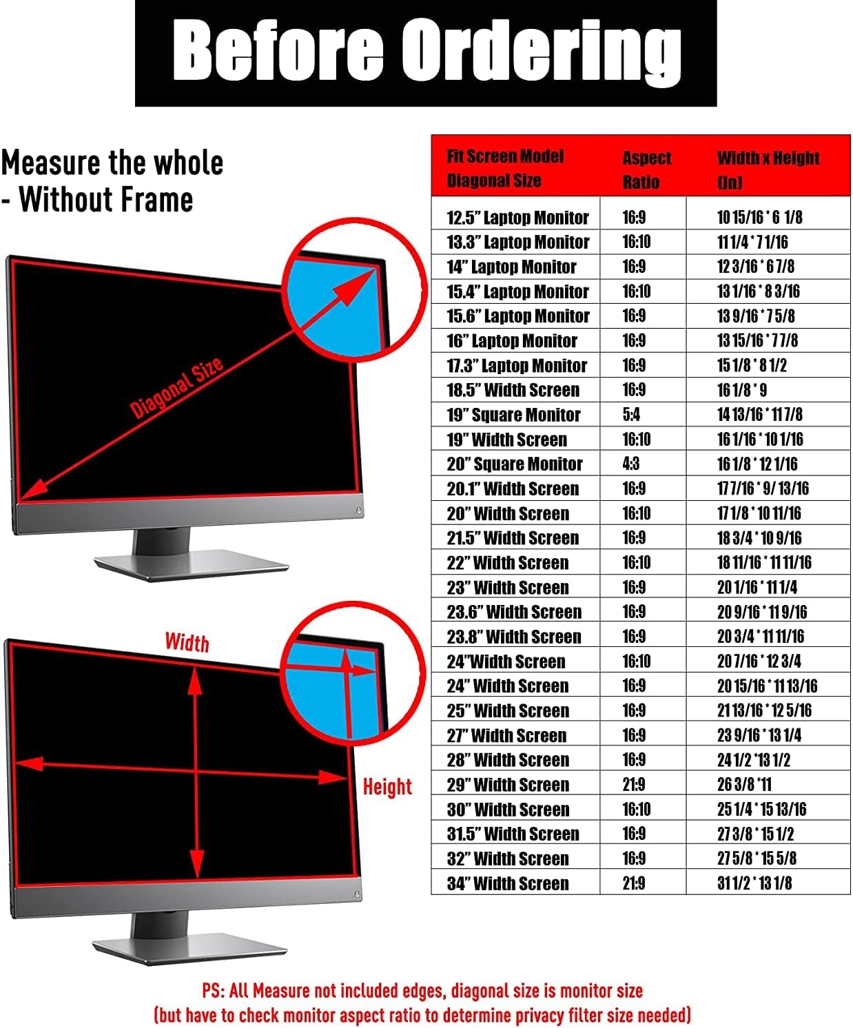 Computer Privacy Screen Filter 24 inches for Widescreen Computer Monitor Date Protection for Desktop Computer Security,24"（16:10） 518323
