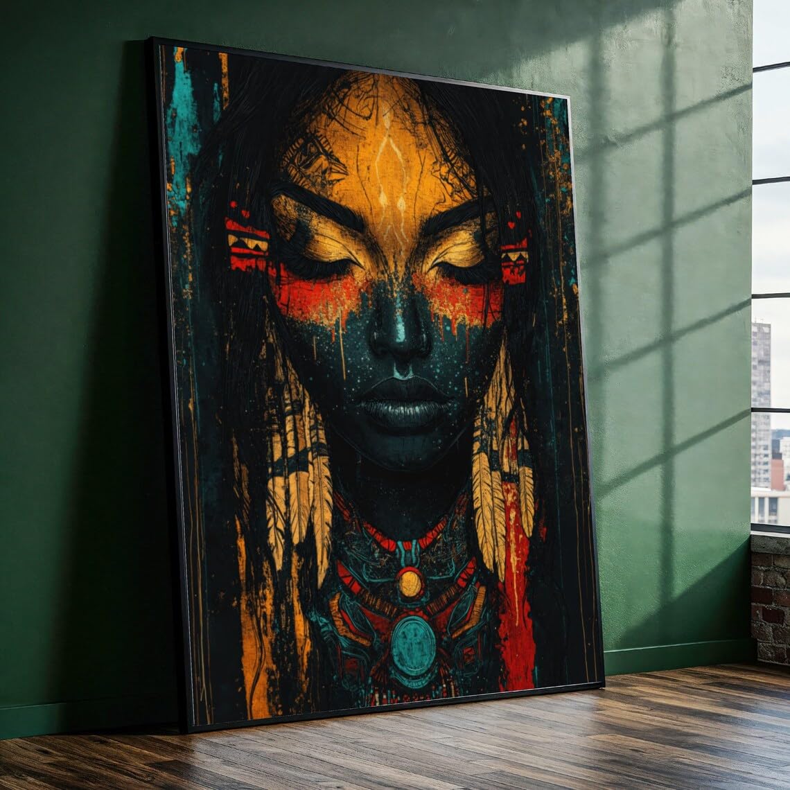 Xinbao Internal Frame Native Woman Portrait Canvas Wall Art, Tribal Face Painting, Bohemian Wall Decor, Abstract Painting, Art Canvas Prints(21X30cm/Inner Frame)