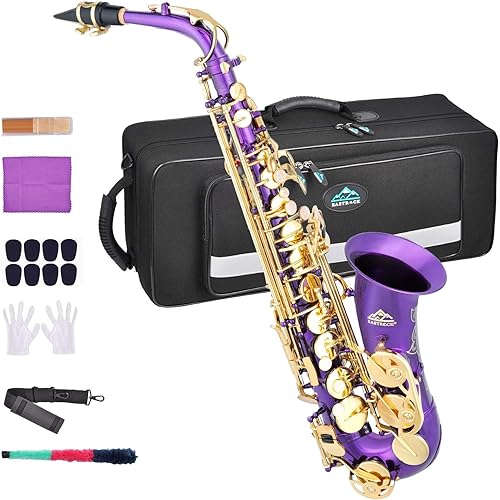 EASTROCK Saxofón Alto Morado/Dorado Mi Bemol Kit Completo para Estudiantes Principiantes con Estuche de Transporte, Boquilla, Almohadillas de Cojín