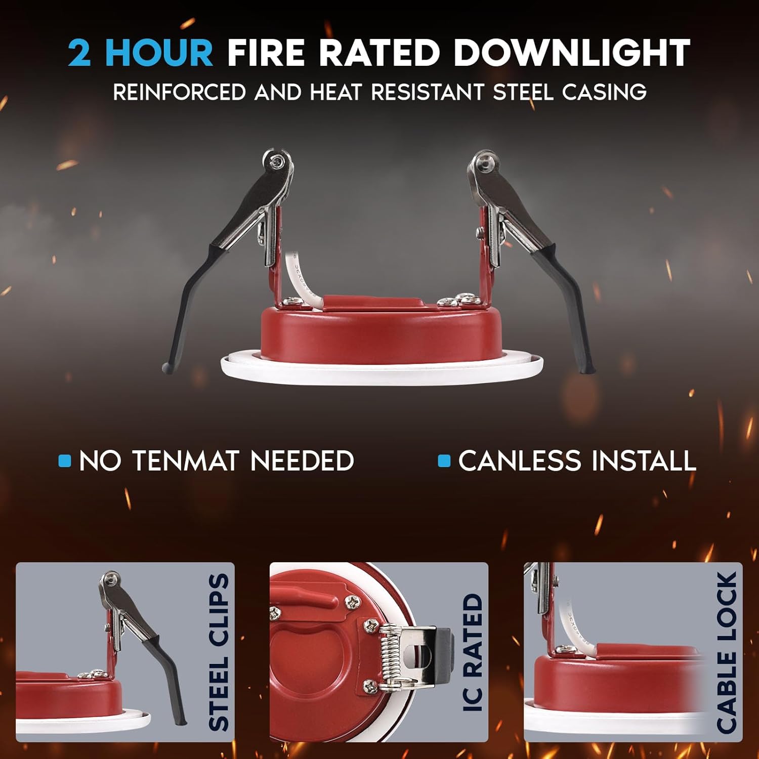 LUXRITE 3 Inch Ultra Thin LED Fire Rated Recessed Lights, 5CCT 2700K/3000K/3500K/4000K/5000K, 2 Hour Fire Rating, 550LM, 6.5 Watt, Dimmable, Baffle, IC & Wet Rated, UL Listed (6 Pack)