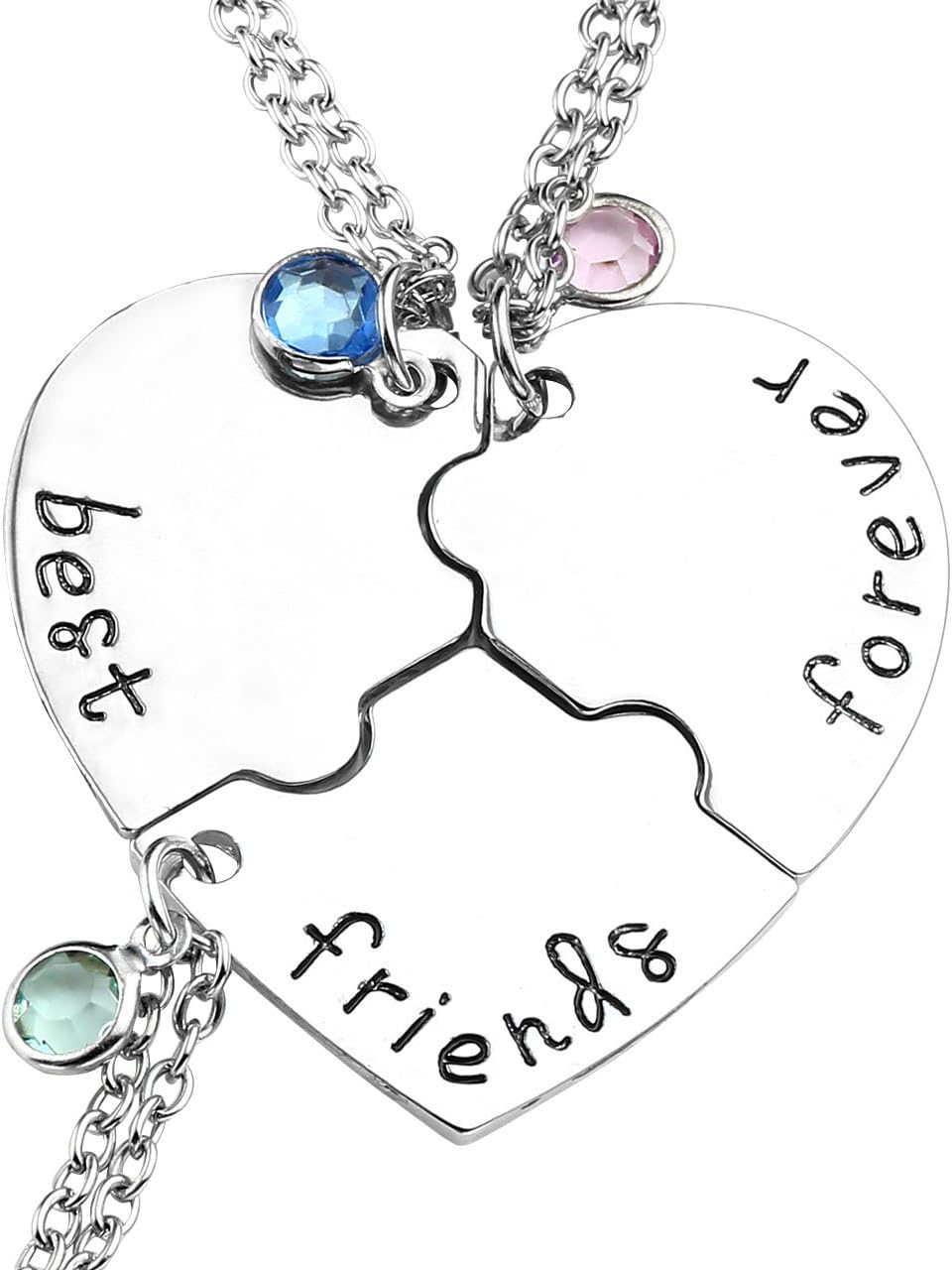 ZibuyuHeart Necklace for Best Friend Magnetic Heart Silver Rhinestone Pendant for Best Friend Jewelry for Girls Charm Gift for Best Friend Pendant for Women and Girl Friendship Necklace - 3 Pcs