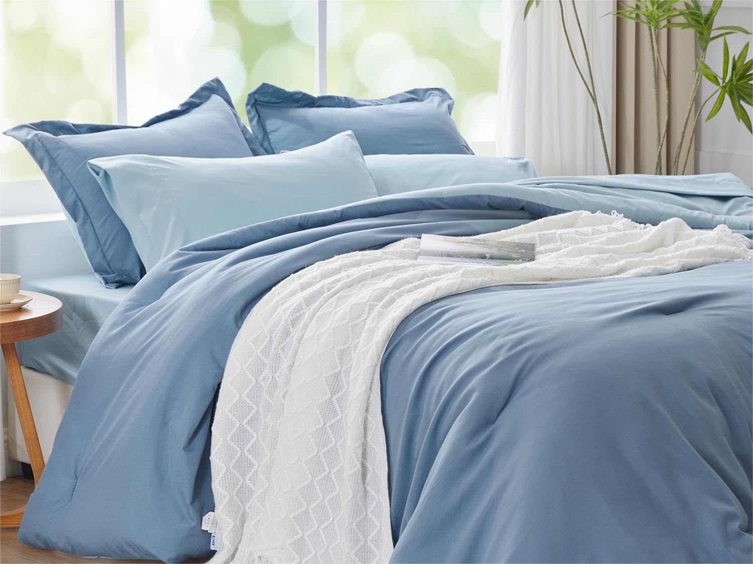 Navy Blue Comforter Set Queen Bedding Set, 7 Pieces Soft Bed in a Bag with Comforter, Sheets, Pillowcases & Shams, All Season Boho Queen Bed Set