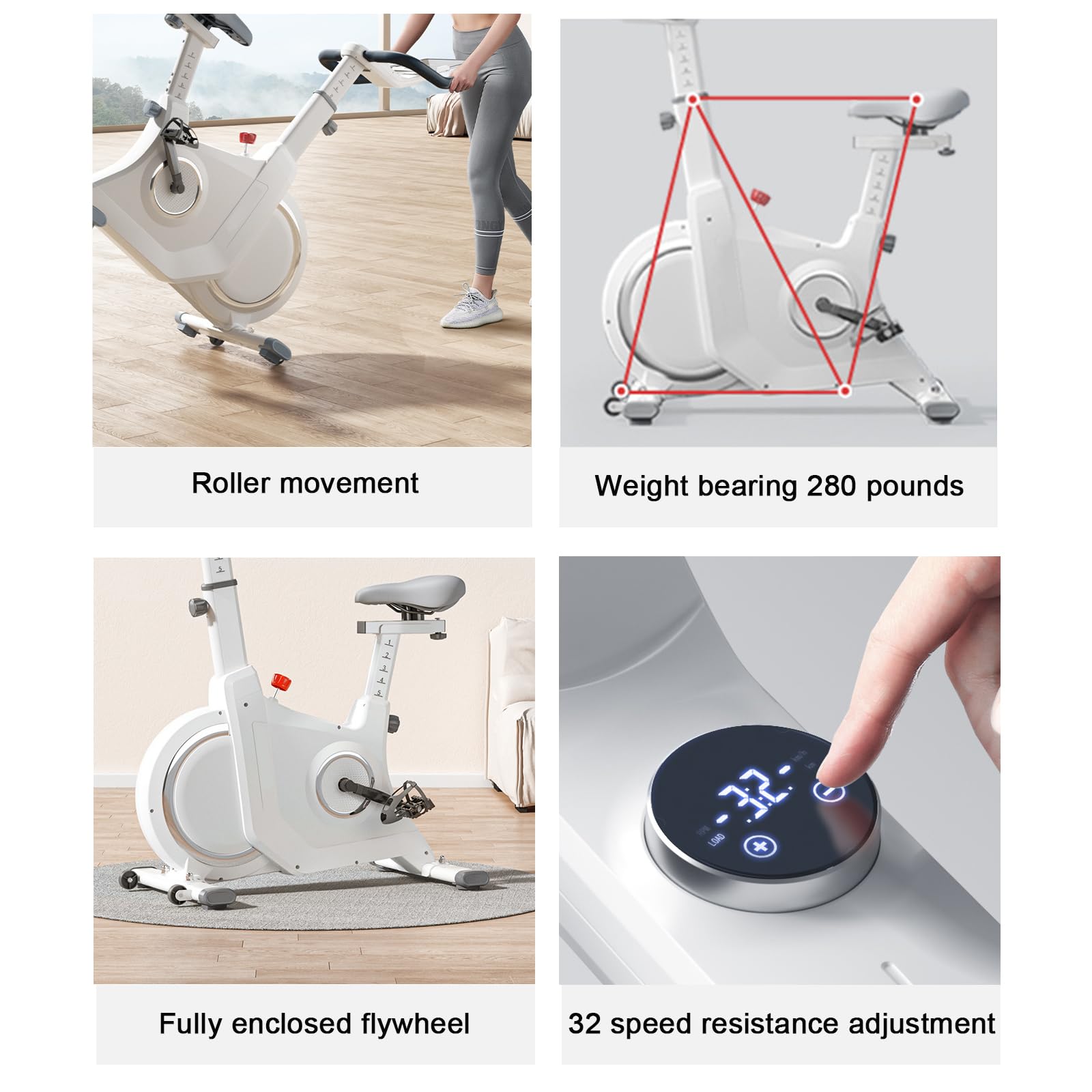 Magnetyczny rower stacjonarny, fitness rower treningowy do jazdy na rowerze, stacjonarny rower stacjonarny z ekskluzywnymi kursami fitness, 32-poziomowy opór magnetyczny, łączność Bluetooth