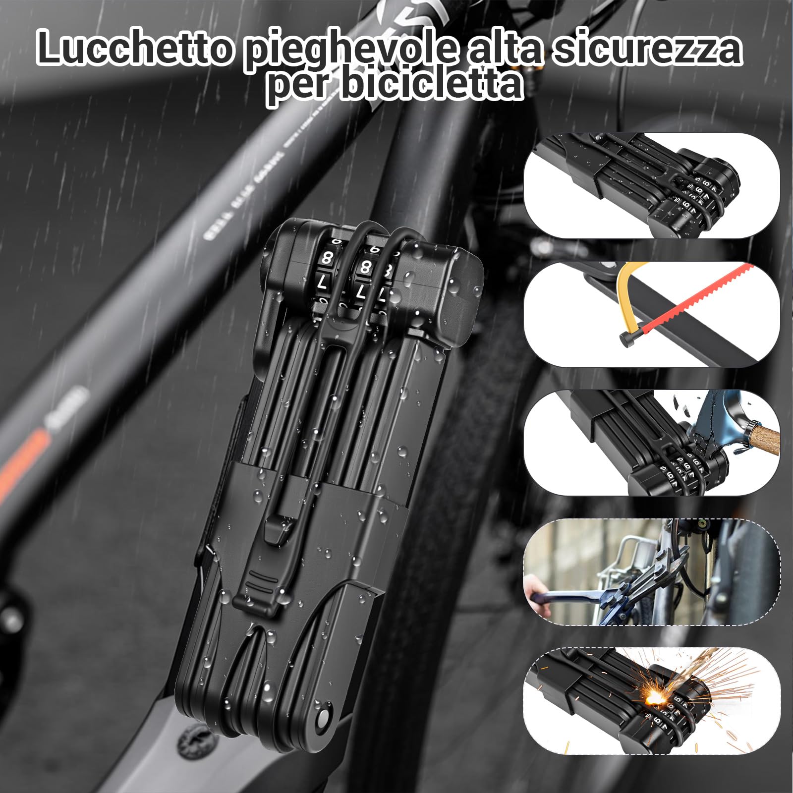 110CM Lucchetto Pieghevole Bici Lucchetto Per Bcicletta Con Supporto e Codice Numero per Serrature per Biciclette Elettriche e Serrature per Mountain Bike Lucchetto Bicicletta Antifurto