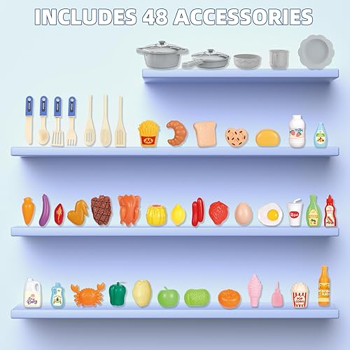 Miniatura 8 de Juego de cocina interactivo para niños con luces y sonidos realistas, accesorios de cocina de juguete de 46 piezas