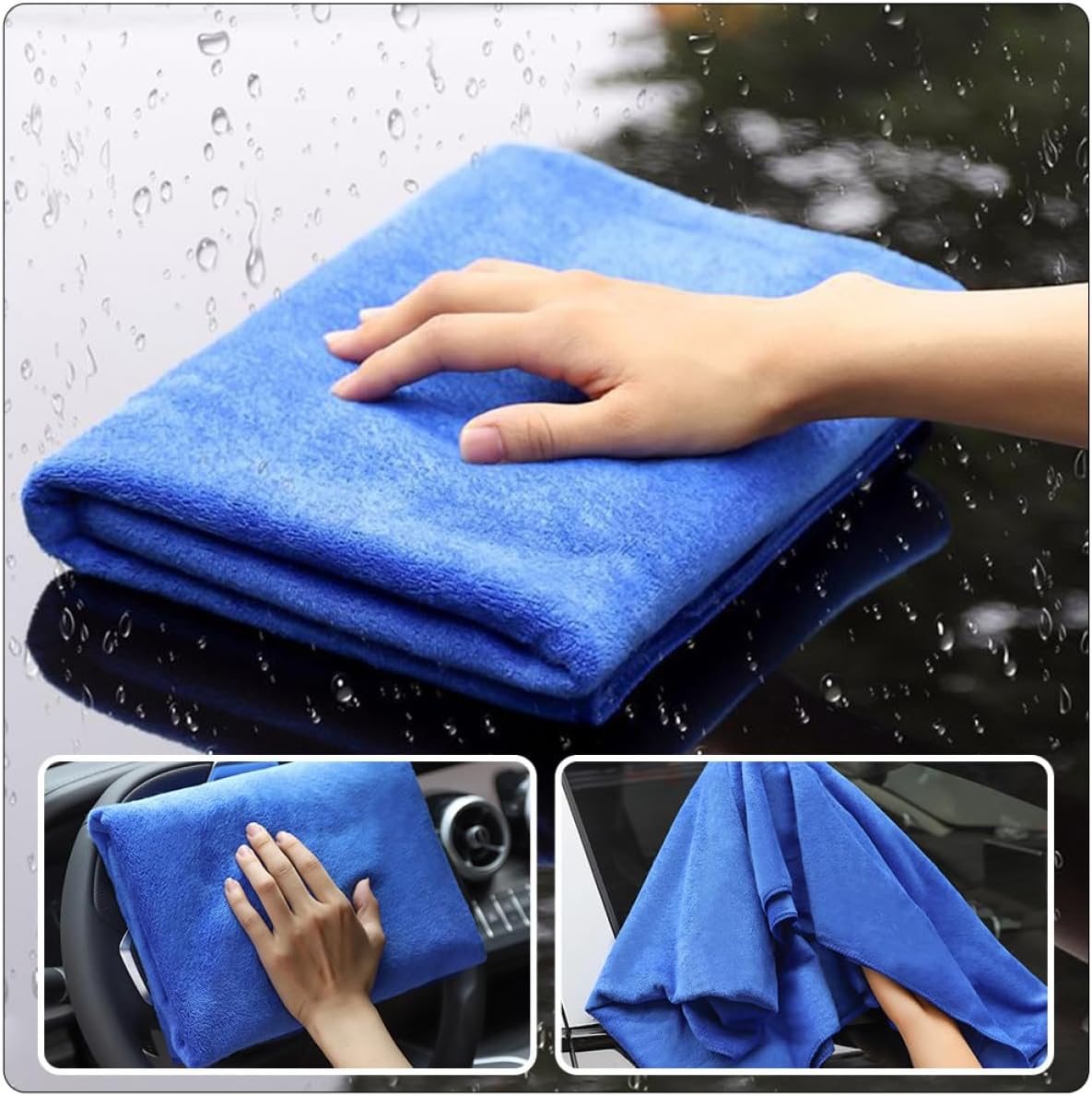 Outanaya Microfiber Car Drying Towels 6pcs Thick Super Absorbent Wash Towels 35x75cm Blue Microfiber Cleaning Cloths for Vehicle Exterior Detailing