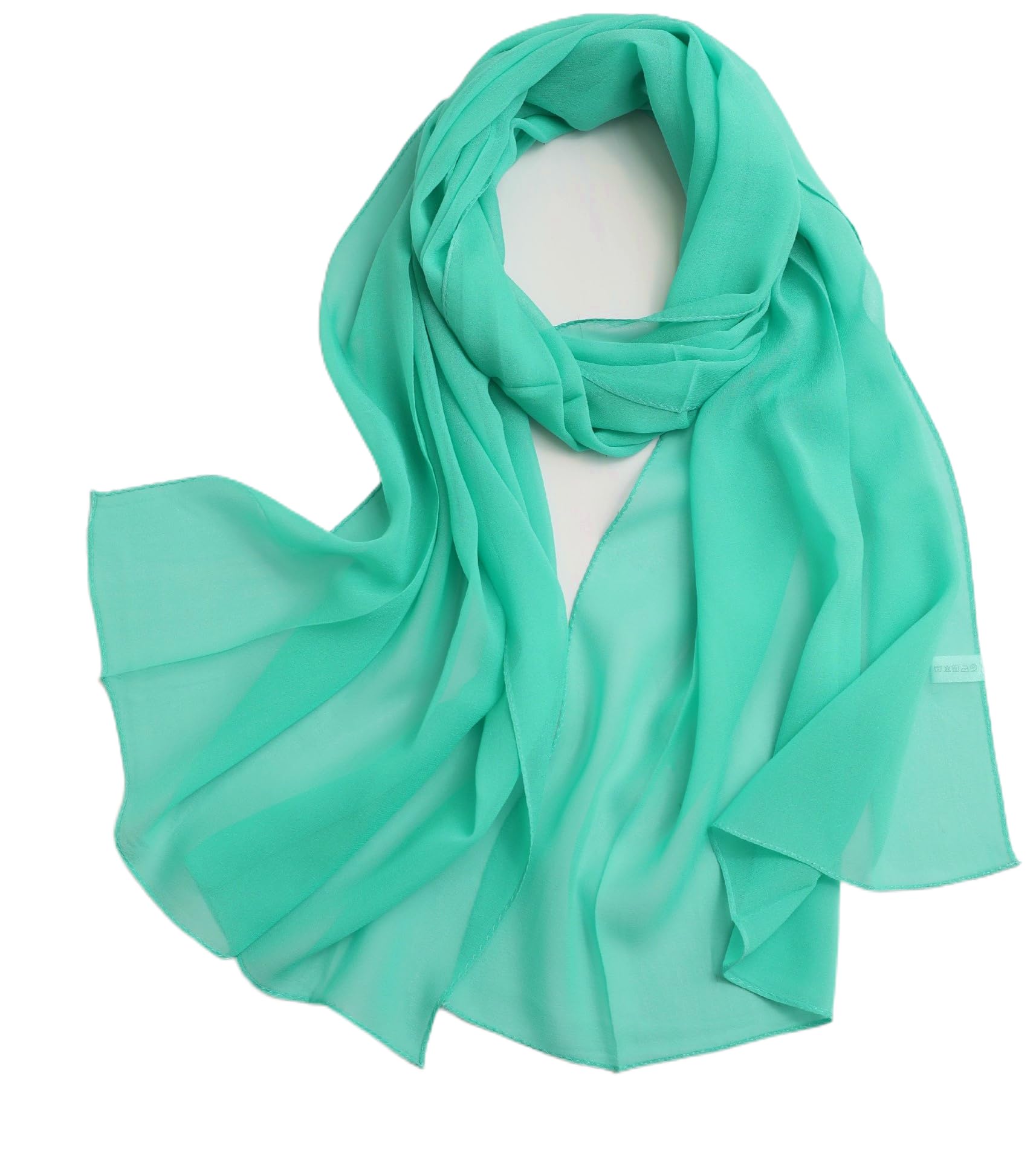 Prettystern Uni-colour Fine 180cm Long Georgette Silk Scarf Shawl For Evening Dress Leisur Sea Green