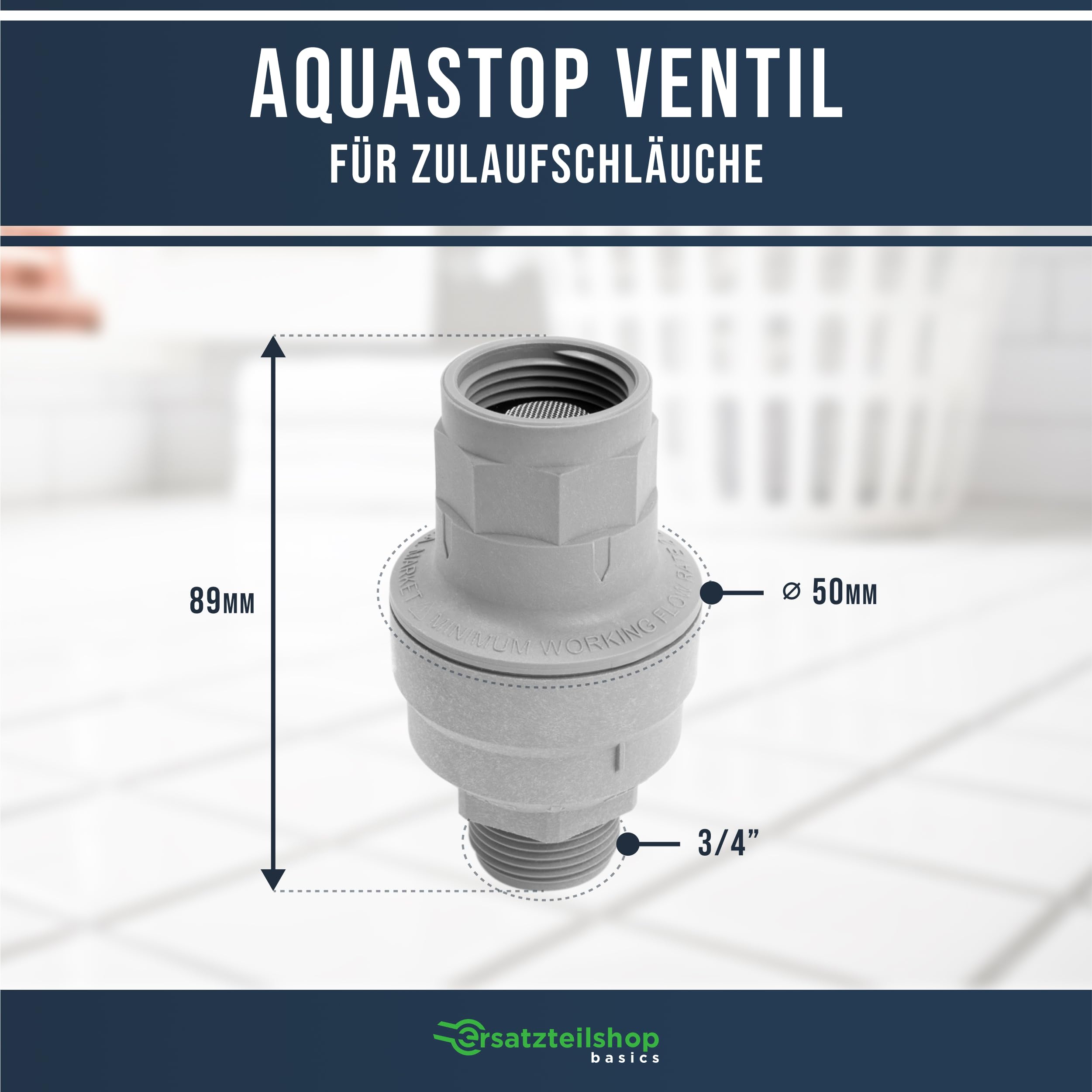 Wasserstop Waschmaschine Aquastop Ventil für Schlauch 3/4 Zoll Sicherheitsventil Rückschlagventil Waschmaschine Spülmaschine