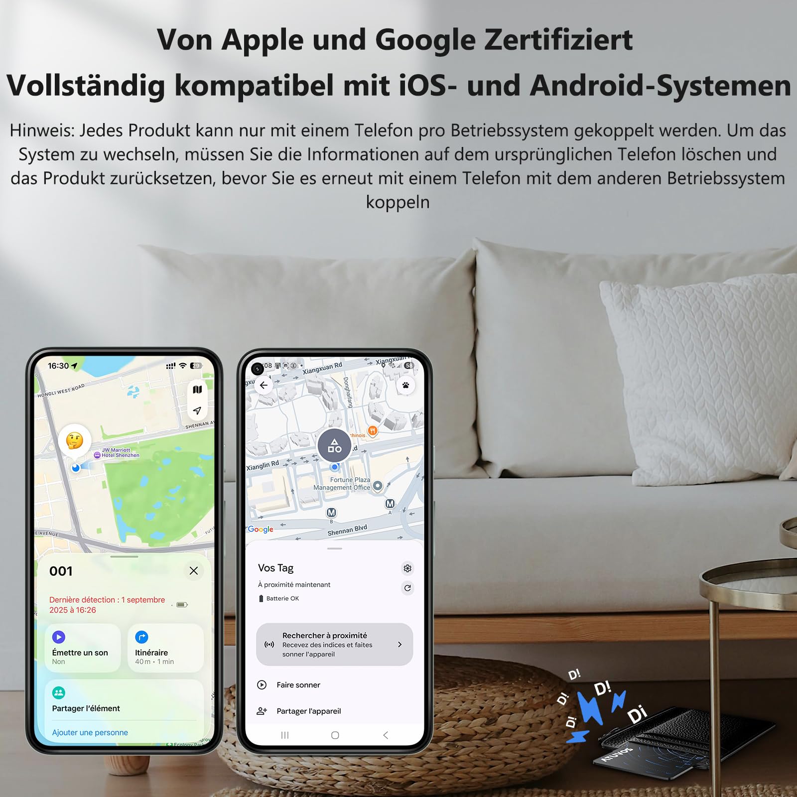 ATUVOS Air Tag Traceur Lot de 2 Système Double, Wallet Tracker Carte Ultra-Fin Compatible avec iOS Apple et Android Google Localiser App, Localisateur Intelligent pour Portefeuille/Valise/Sac/Bagages