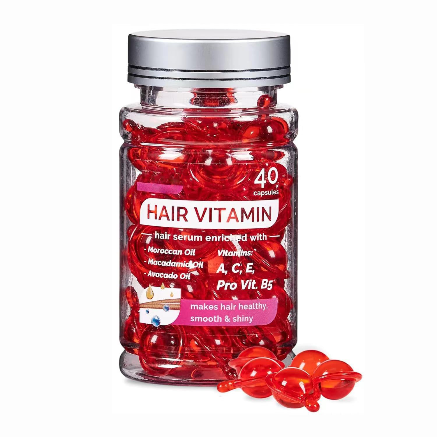 Hussell Hair Treatment Serum - 40 Hair Care Capsules - No Rinse - With Argan Macadamia & Avocado Oils - Vitamins A, E, & Pro B5 - Conditioner for Women & Men - Amazon product rated Grade A
