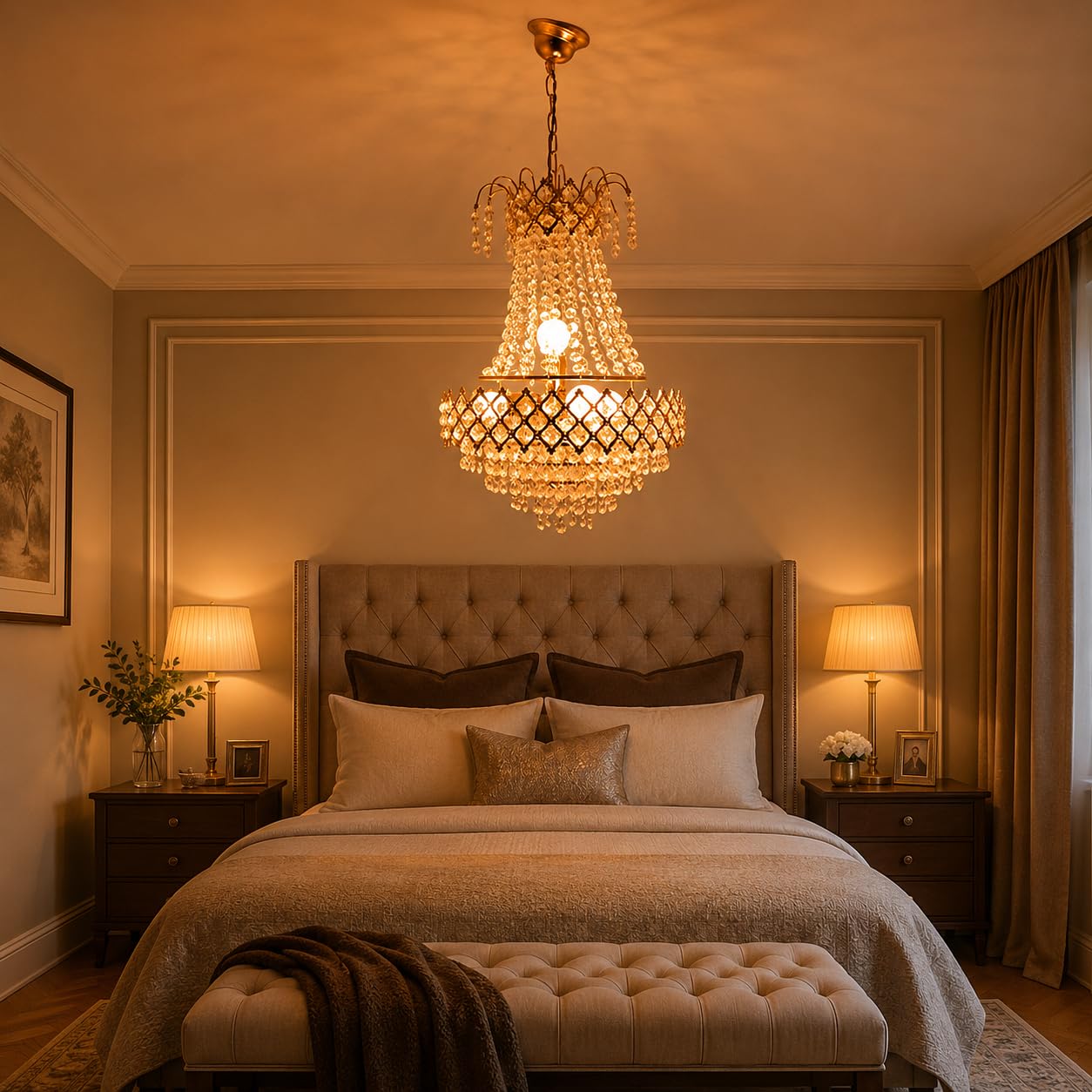TRIPPING Decorative Gold Crystal Hanging Chandelier Ceiling Light, Tiered Pendant Lamp with Chain, Sparkling Bead Design for Living Room, Hall, Bedroom, Dining and Hotel Décor-image-17