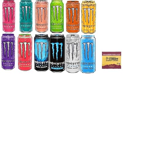 Monster Energy Drink Variedad  Paquete bajo en calorías  16 onzas (paquete de 12) + Stinger Energy Chews