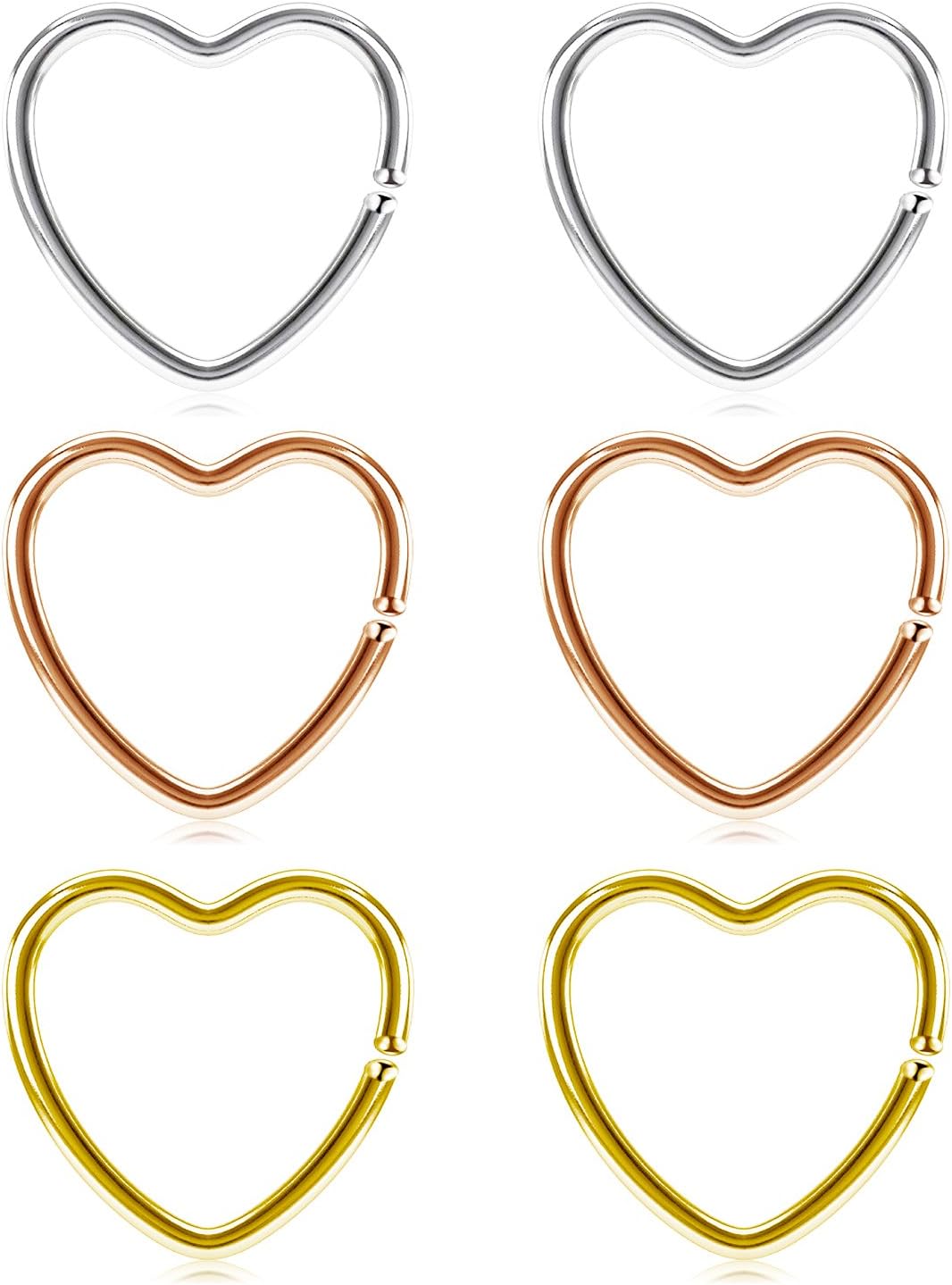 VCMART Daith Rook Snug Tragus Piercing Earrings Stainless Steel 20G Heart-Shaped Ear Cartilage Ring Body Jewelry 3/8"(10mm) 5/16"(8mm)
