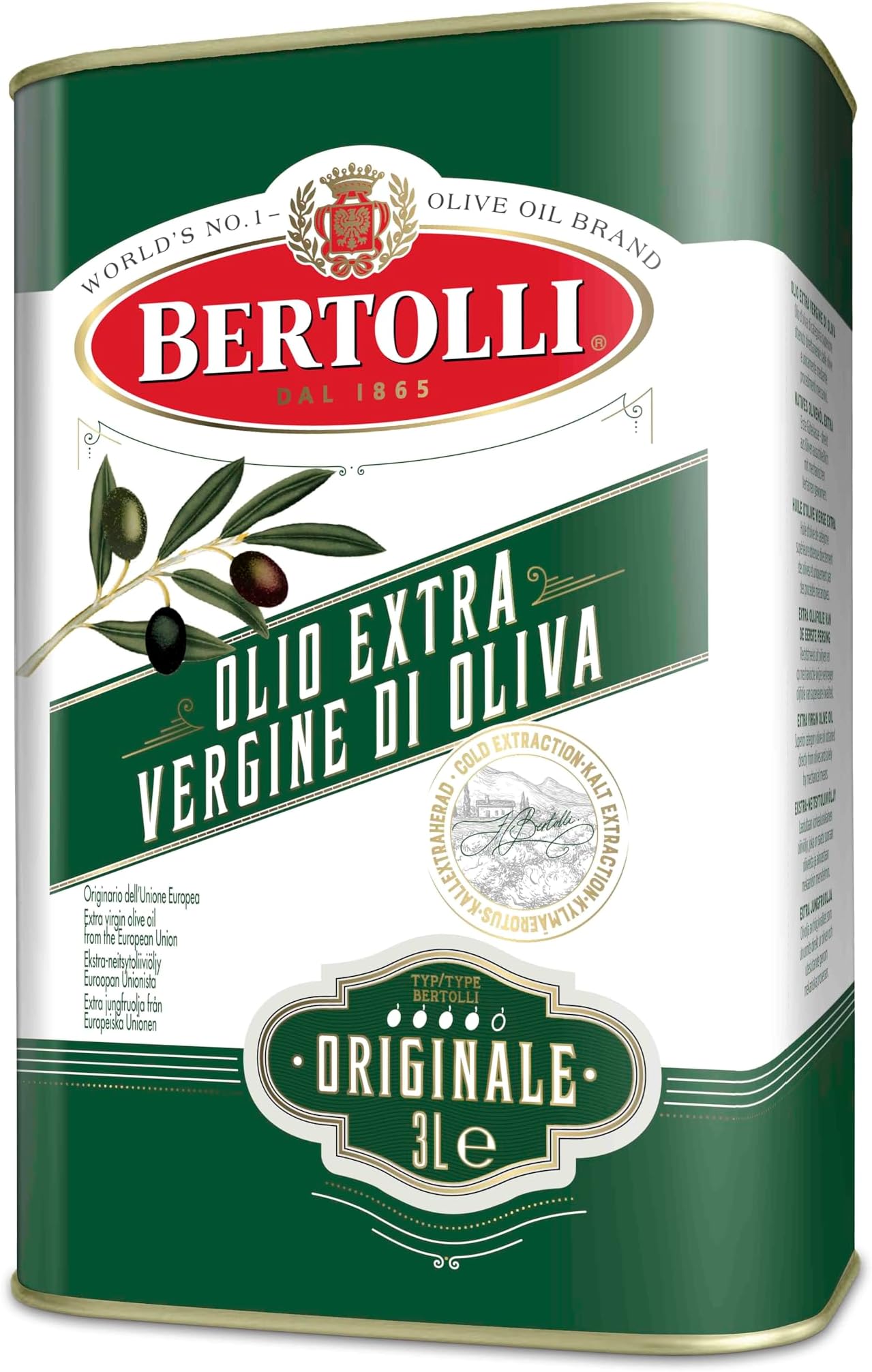 Bertolli Extra Virgin Olive Oil, Originale, Olive Oil Extra Virgin Bulk Pack, 3 Litre Tin, Packaging may vary