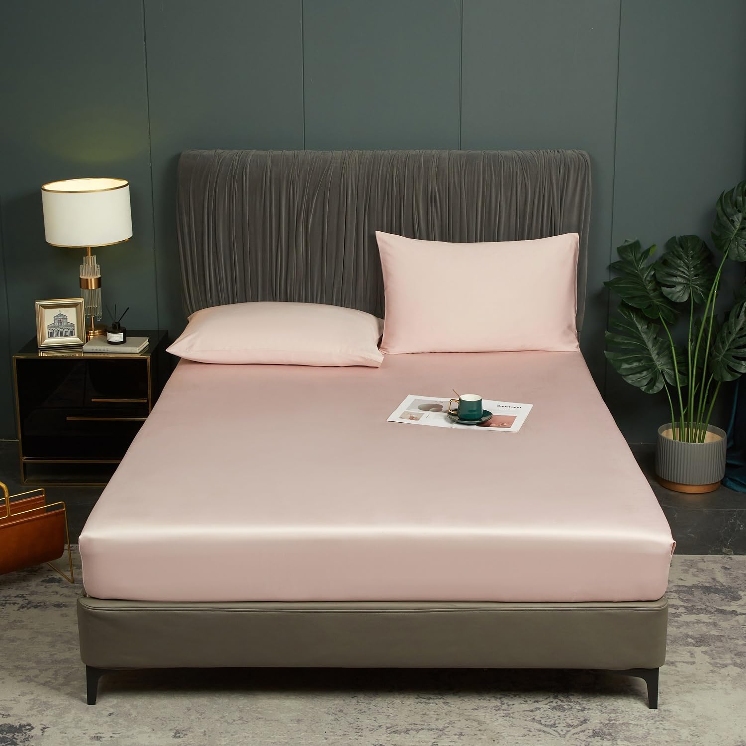 Luofanfei Bambus Lyocell Spannbettlaken 90x200cm Grün Salbeigrün Boxspringbett Frottee Topper Glänzend Bambusfaser Bettlaken Spannbetttuch 90 x 200 Uni Spannbetttücher für Hohe Matratze bis 25-30 cm