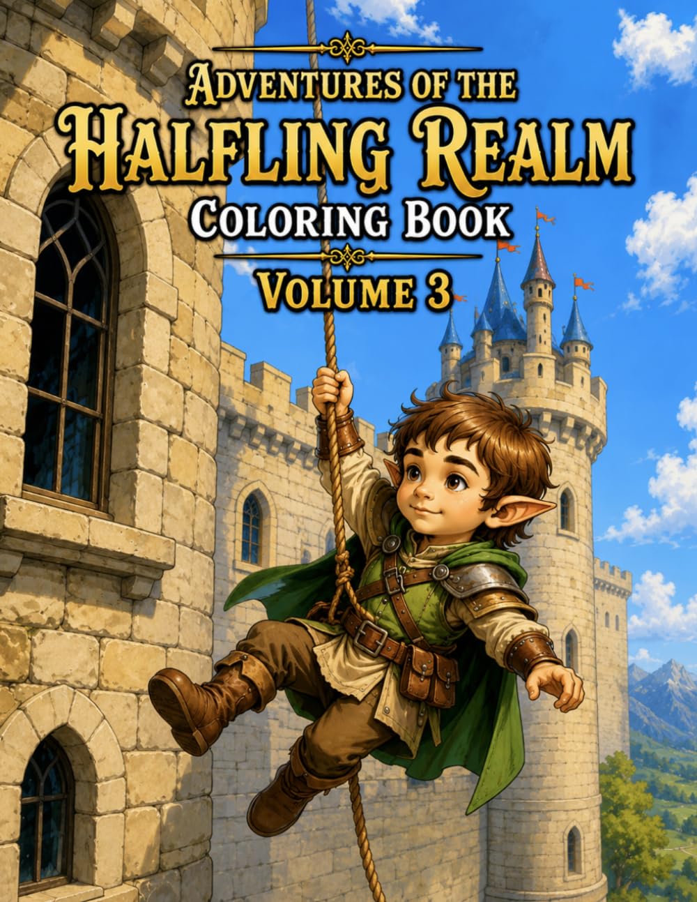Adventures of the Halfling Realm Coloring Book Volume 3: Epic Fantasy Adventures Featuring Dragons, Magical Castles, Legendary Creatures, and Enchanted Lands (Bright Path Fantasy Series)