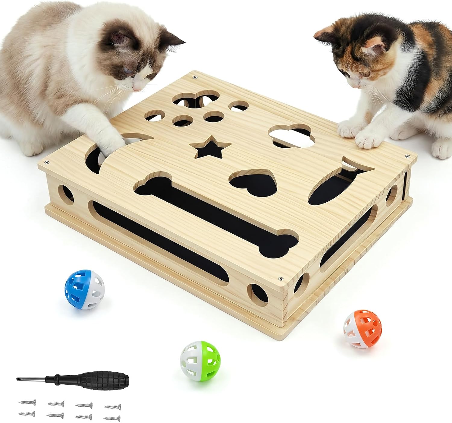Cat Nail File Box, Cat Scratch Puzzle Enrichment Box, It has Three Balls Inside that Make Noise to Attract Cats, Comes with All Necessary Parts; Nail Filing—Suitable for All Body Types