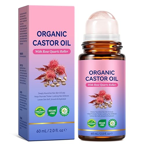 Organic Castor Oil with Rose Quartz Roller, Castor Oil Organic