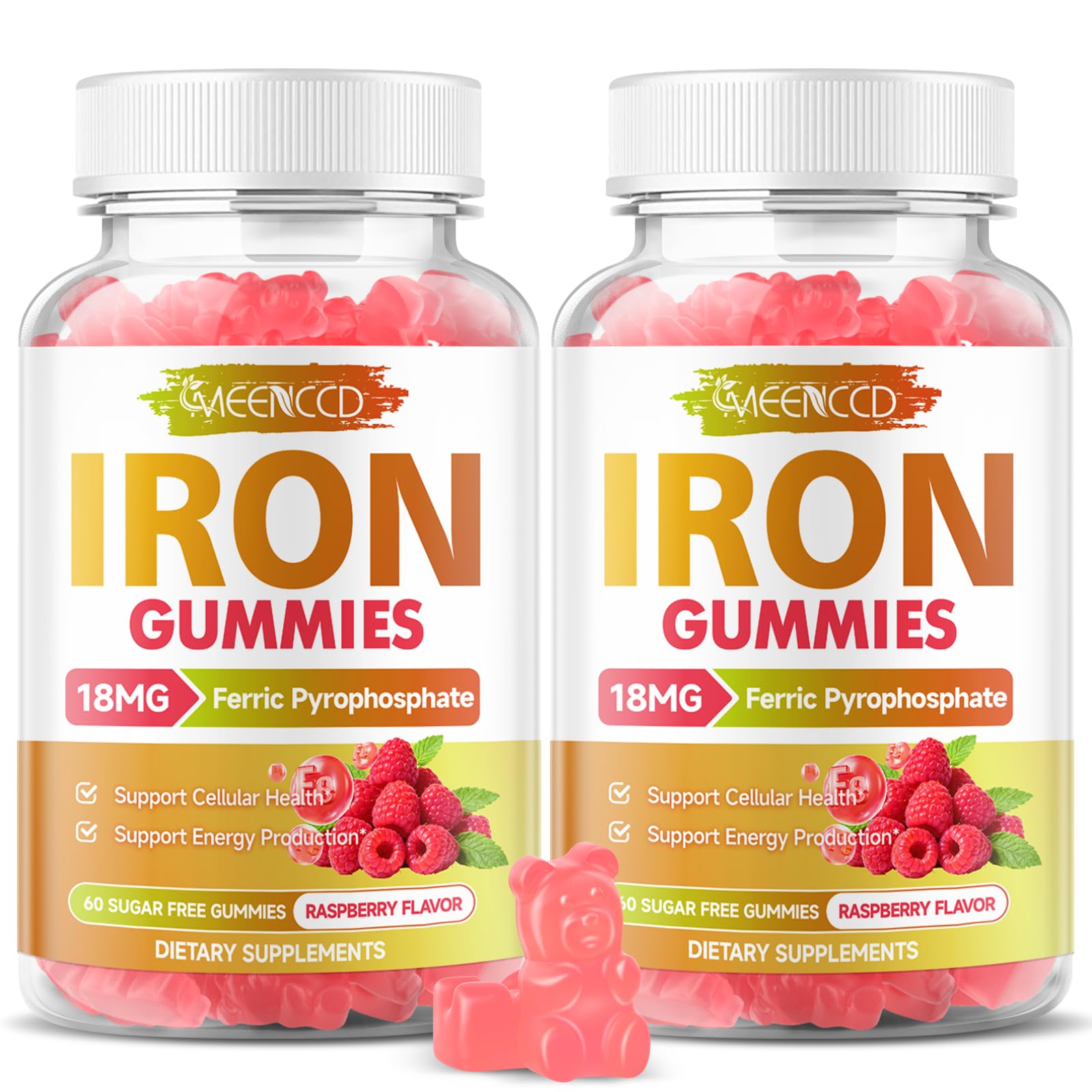 Iron Gummies with Vitamin C for Better Absorption | Energy Support | 120 Ct 60 Count (Pack of 2)