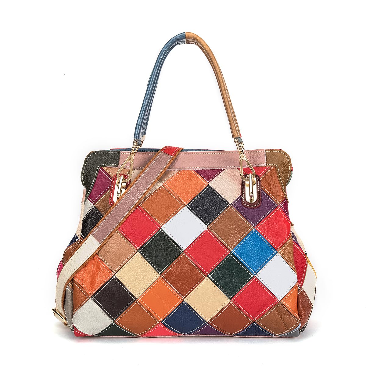 Bolso de piel de charol colorido con asa superior brillante con estampado de cocodrilo, bolso de hombro de retazos multicolor, bolso de hombro para compras