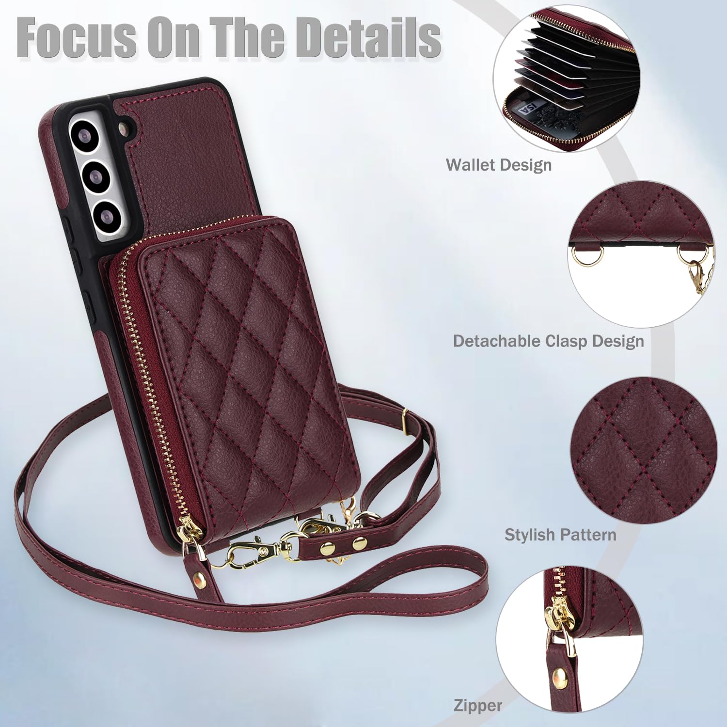 Custodia per Samsung Galaxy S22 Plus S22+5G 2 in 1 Custodia a portafoglio magnetica con pellicola protettiva per lo schermo, tracolla con blocco RFID, porta carte di credito S22+5G S22plus 22S + S 22