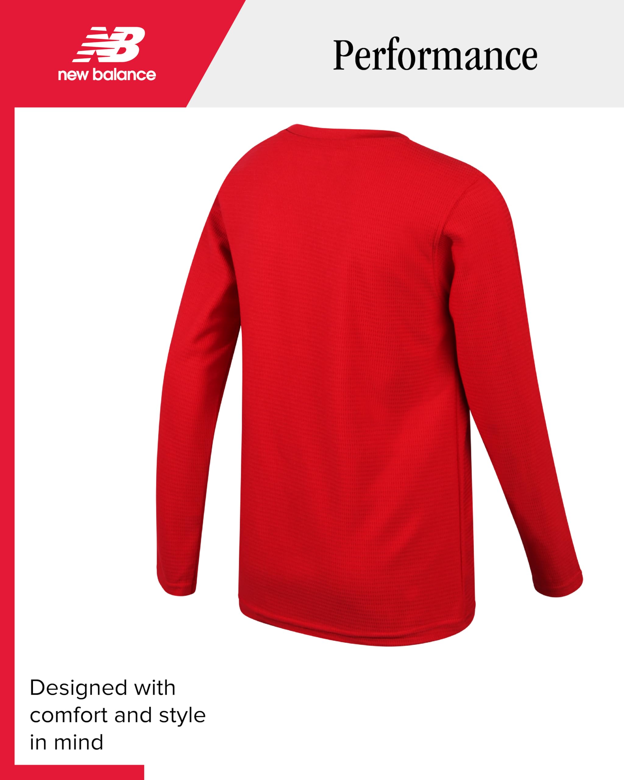 New Balance Camiseta térmica de punto gofre de manga larga para niño (talla 8-20)
