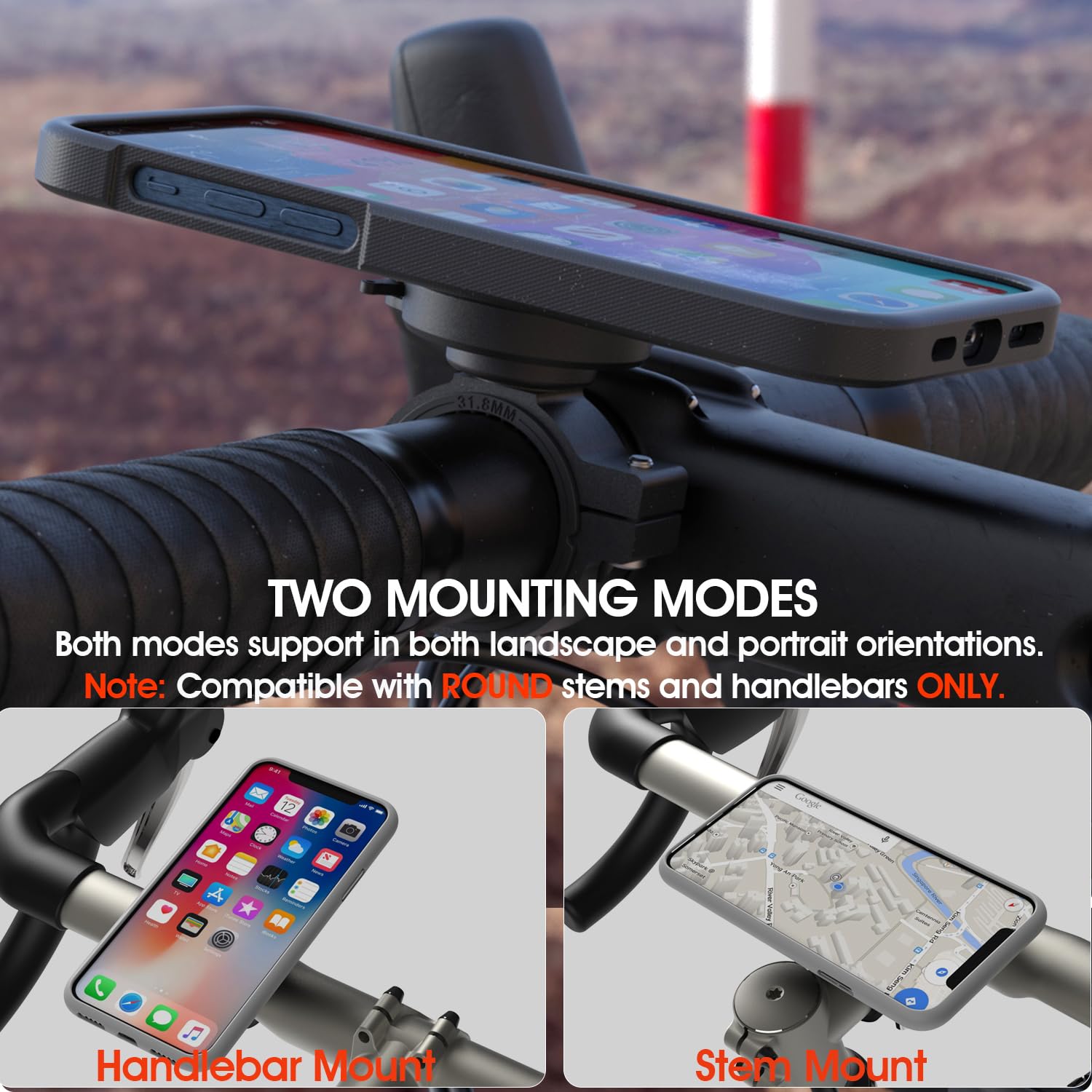 Porta Cellulare Bici - Supporto Telefono Moto/Bicicletta in Alluminio, Stacco Rapido Portacellulare Bici Manubrio, Portatelefono Moto/E-Bike/MTB/Scooter/Gravel per Smartphone 4-7.5"