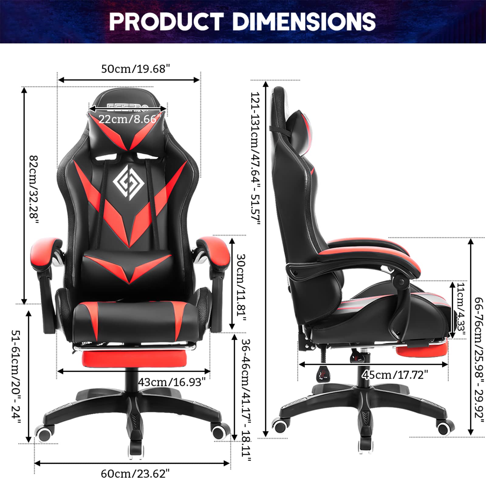 Buy Geepro Gaming Chair with Massage and LED RGB Lights Ergonomic