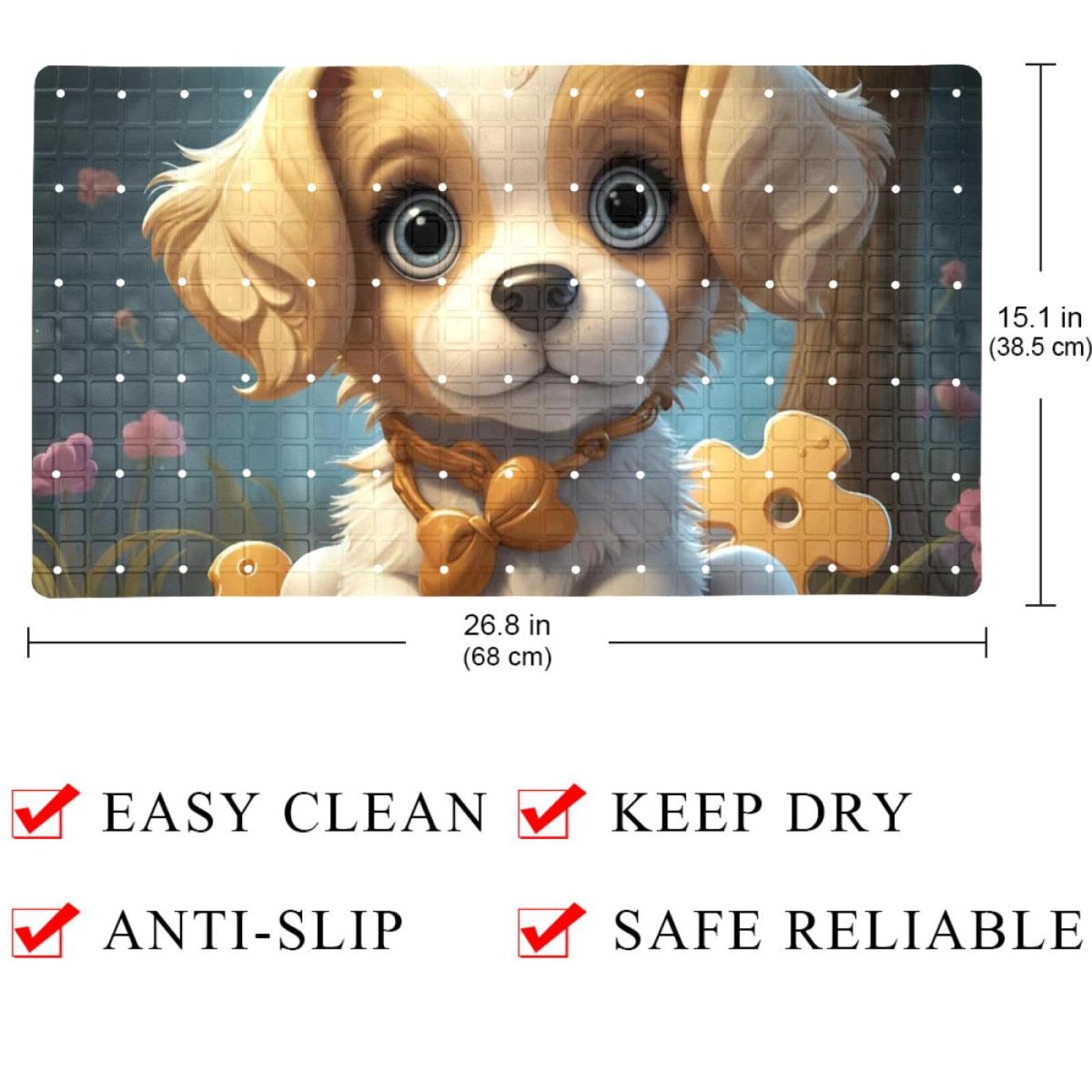 Badematte mit Cartoon-Welpen-Motiv, Duschmatte für Innendusche, rutschfeste PVC-Badewannenmatten für Badezimmer, nasse Duschbereiche (38,5 x 68 cm)