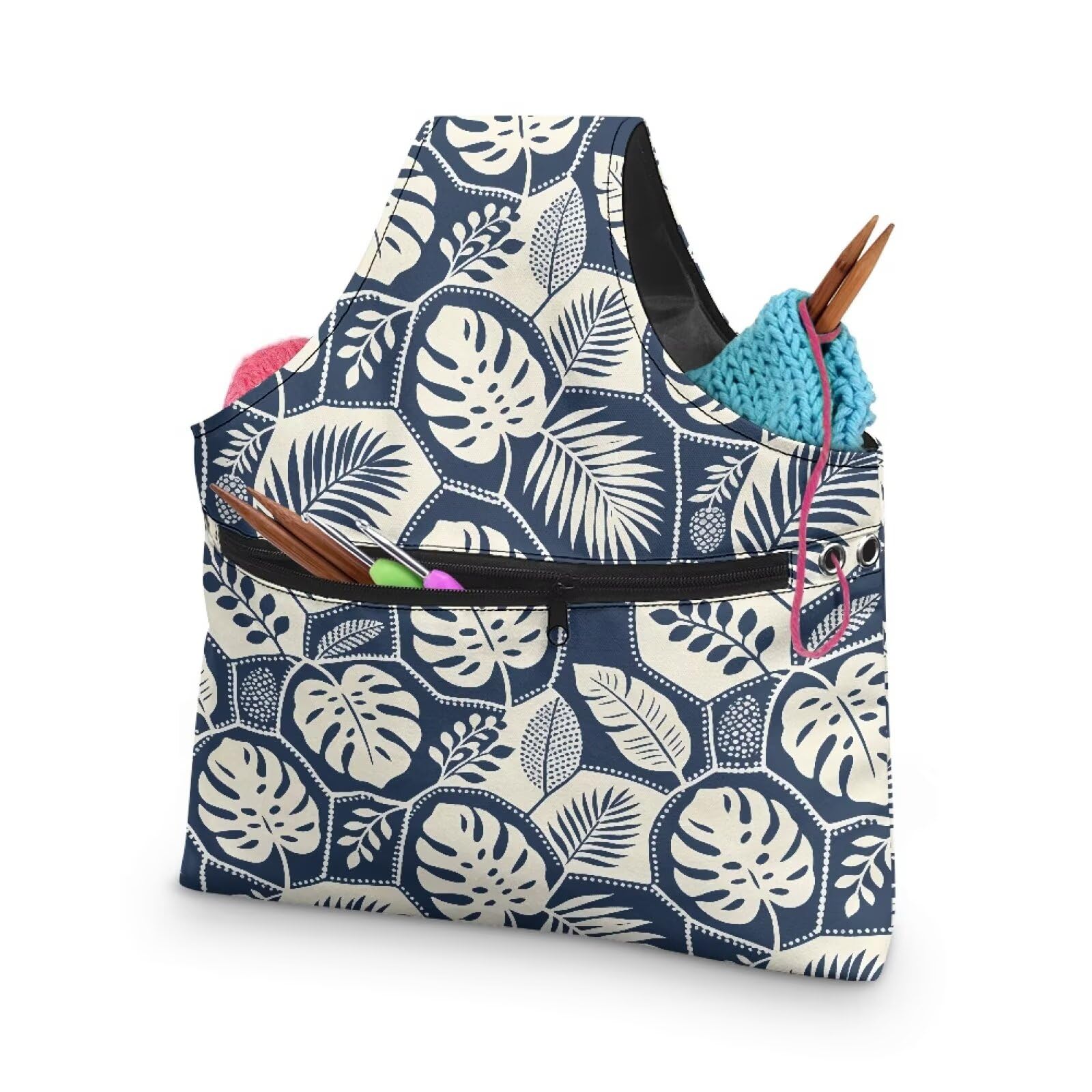 ZUXONGSY Monstera Leaf Yarn Bags for Knitting Tropical Leave Yarn Tote Bag for Women Floral Portable Knitting Project HanbBag for Crochet Hooks