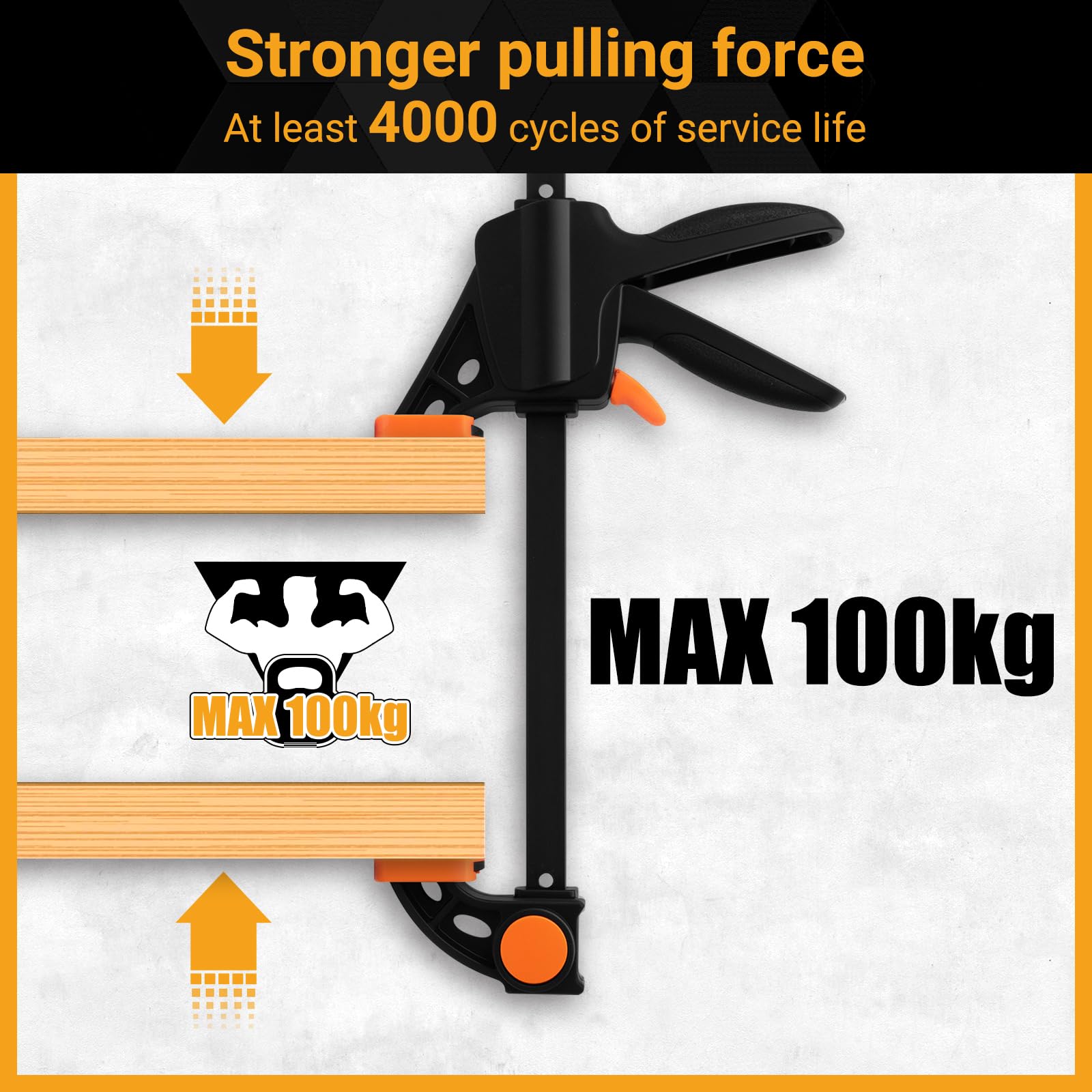 TOOLMAYS 2pcs 150 mm Clamps for Woodwork with Connector Splicable to 620mm as Spreader, 100kg Max Load Wood Clamps Quick Grip - Image 3