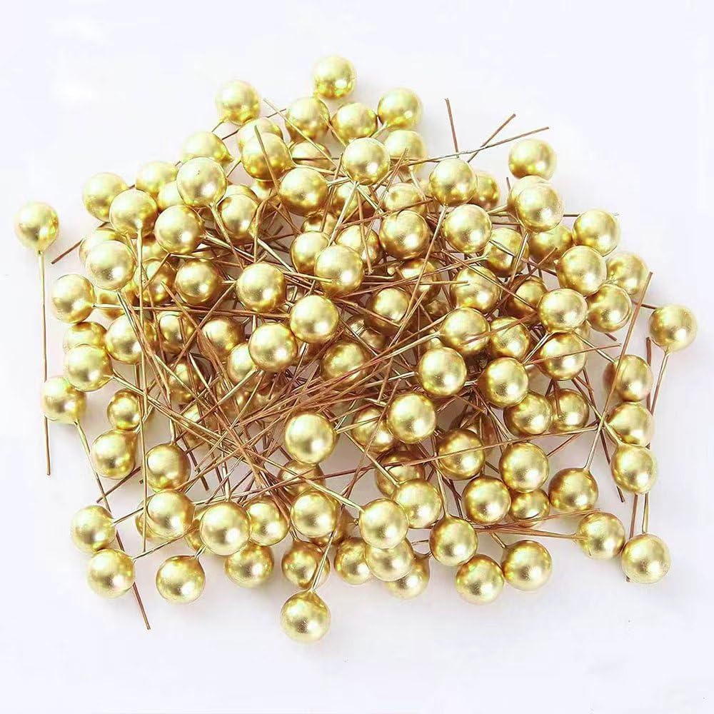 ZHUOEEDAAY 200 Pcs Christmas Holly Berries Artificial Holly Berries Mini 10 mm Fake for Wreath Decorations Wreath Making Supplies Christmas Party Decoration (Gold)