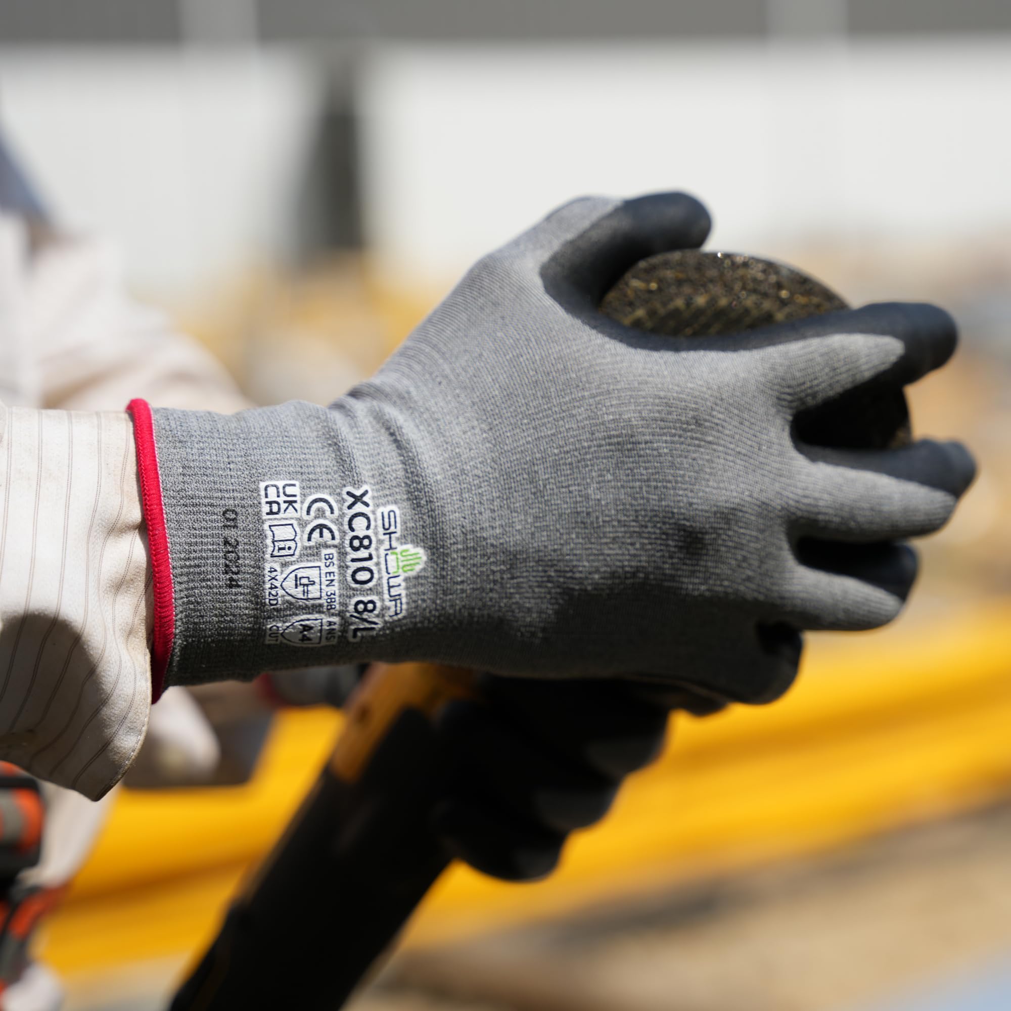 SHOWA XC810, Mechanical and Industrial Protective Gloves, Nitrile Palm Coating, Cut level D, Touch Screen Compatible, Grey, 12 Pairs, Size X-large