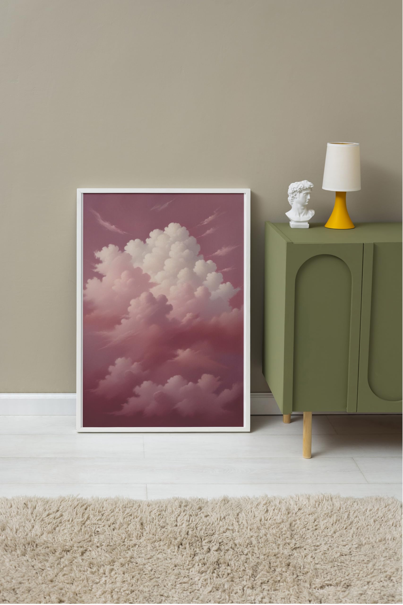 Zestia Beyaz Çerçeveli Tablo, Pembe Bulutlar, Dijital Gökyüzü İllüstrasyonu Poster No: 107548 21 x 30