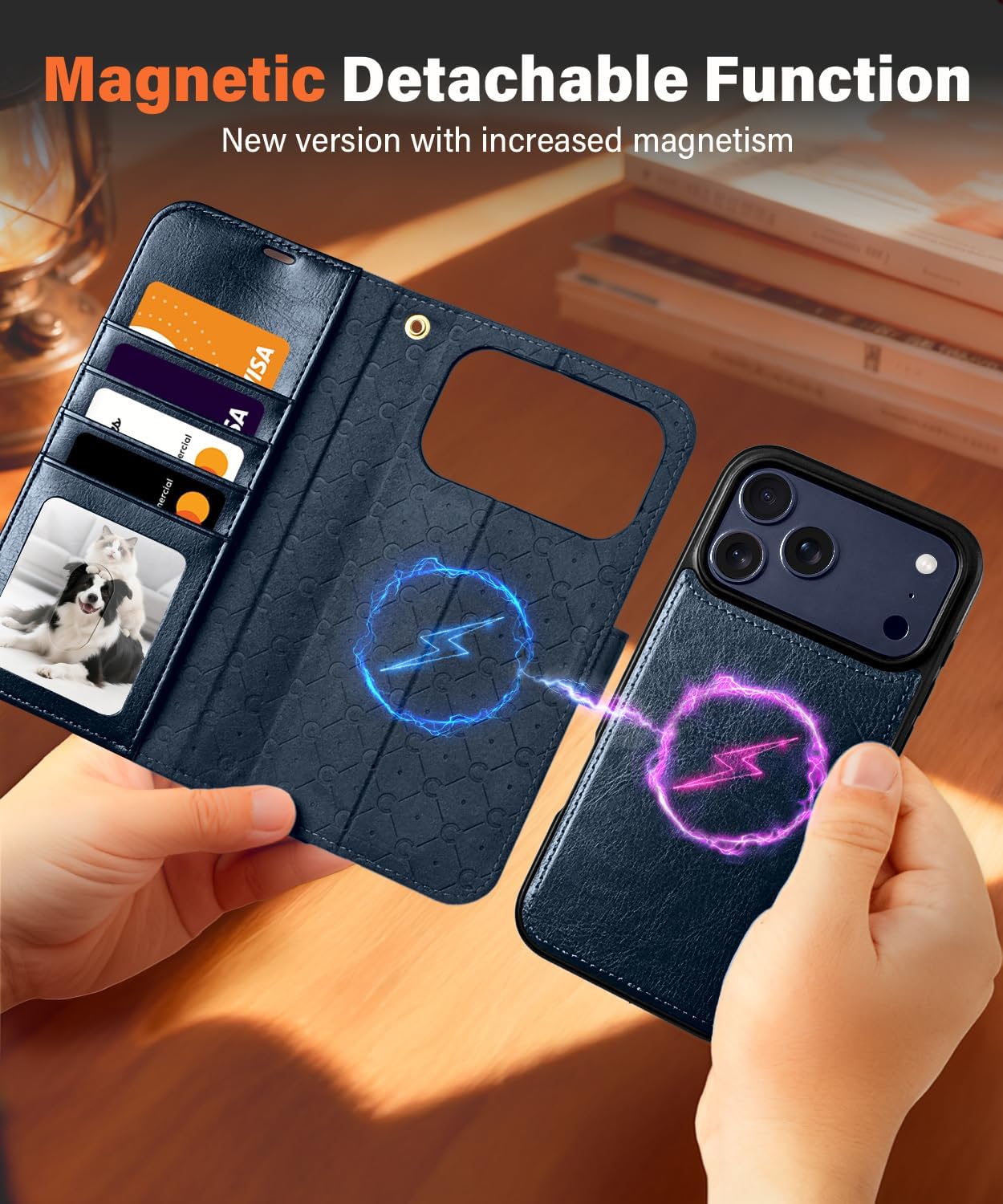 for iPhone 17 Pro Max Leather Wallet Case Compatible with MagSafe,Retro Leather Flip Case with Kickstand and Card Slots Magnetic Phone case for iPhone 17 Pro Max,Blue